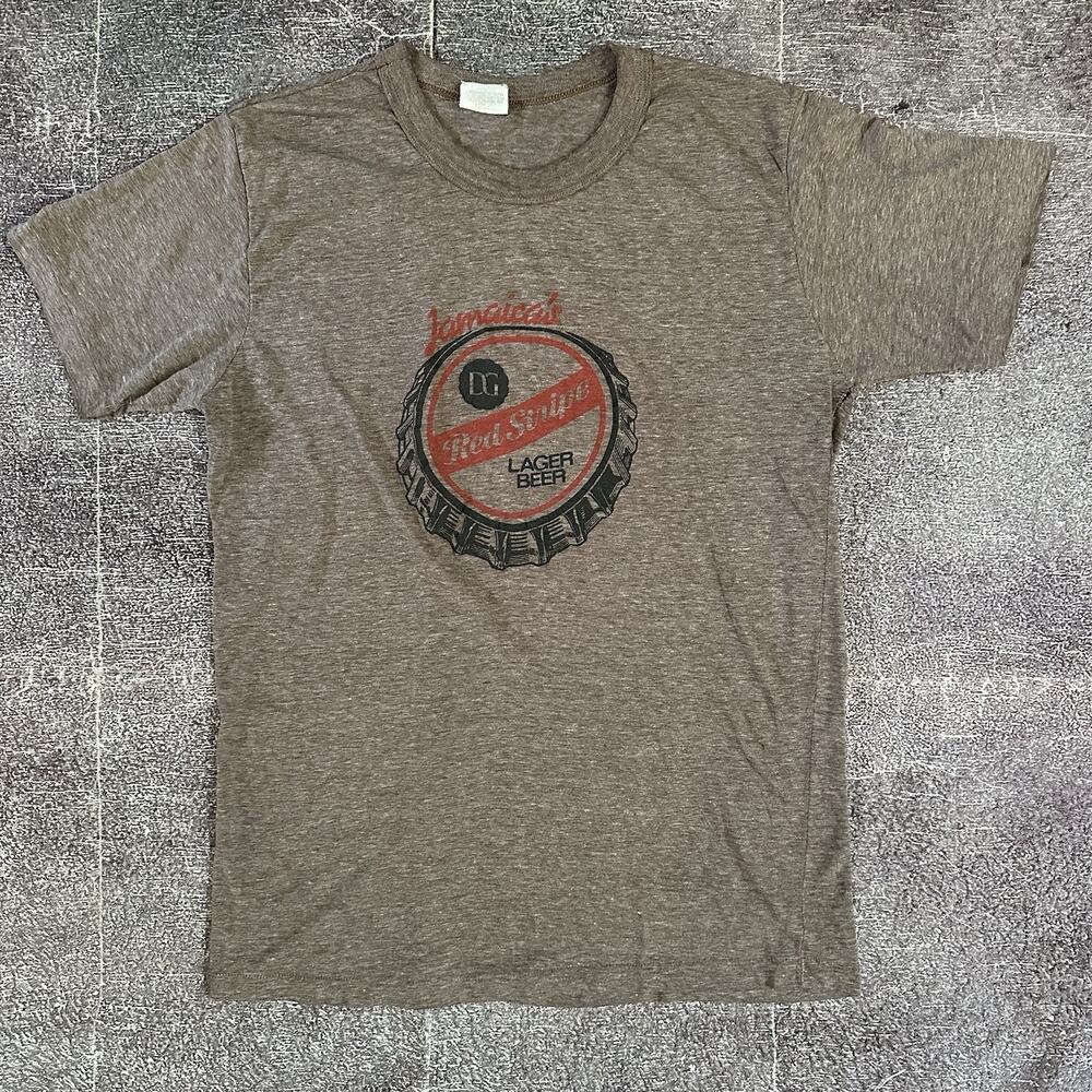 Men's Vintage 70's Sun Island Jamaicas Red Stripe Beer Brown T Shirt Tee Sz L
